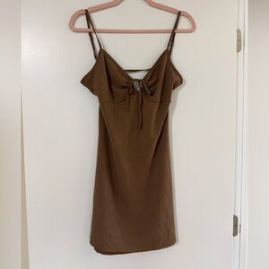 Ambiance Brown Tie-Front Mini Slip Dress